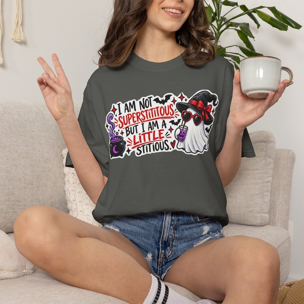 I'm Not Superstitious But I Am a Little Stitious Halloween Ghost T-Shirt